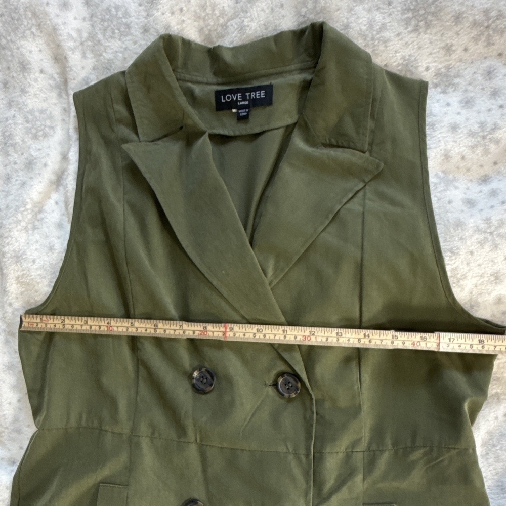 Love Tree Green Solid Shirt Dress L Collared Button Front Pockets Knee Twill - Picture 6 of 11